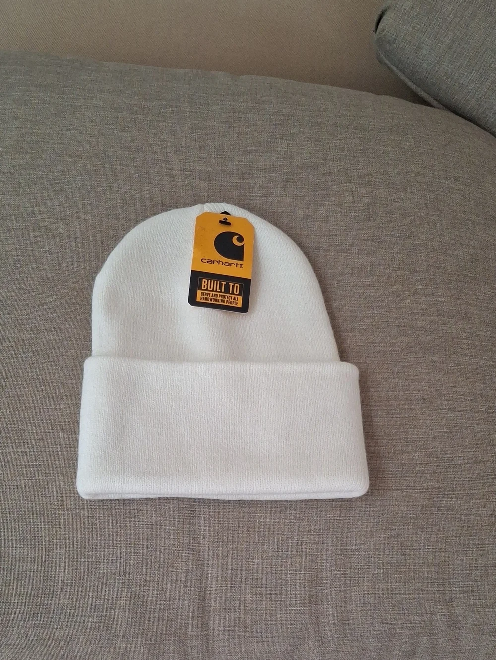 Carhartt  White Cuffed Knit Beanie with Logo Tag